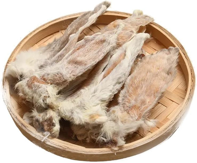 "All-Natural Premium Air-Dried Rabbit Ears with Fur - Irresistible High-Value Dog Training Treats (70g, 10-15 Ears)!"