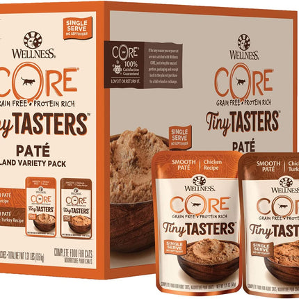 "CORE Tiny Tasters Grain-Free Wet Cat Food Topper - Delicious Real Meat Variety Pack for Adult Cats, 12 No-Mess Pouches!"