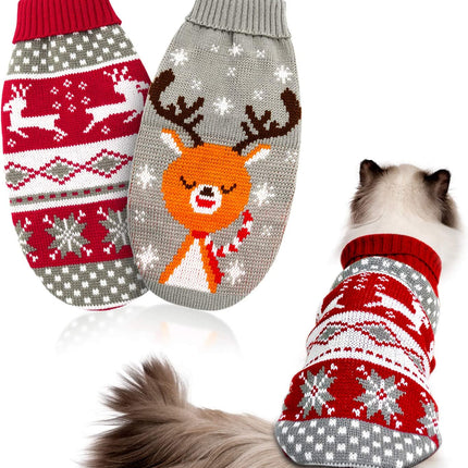 Furry Festive Fashion: 2-Pack of Purr-fectly Cozy Cat & Pup Christmas Sweaters - Reindeer Games & Snowflake Shenanigans!