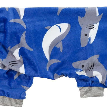 "Cozy  Shark Dog Pajamas - Adorable Velvet Onesie for Small Dogs & Cats - Lightweight Royal Blue Outfit with Feet"