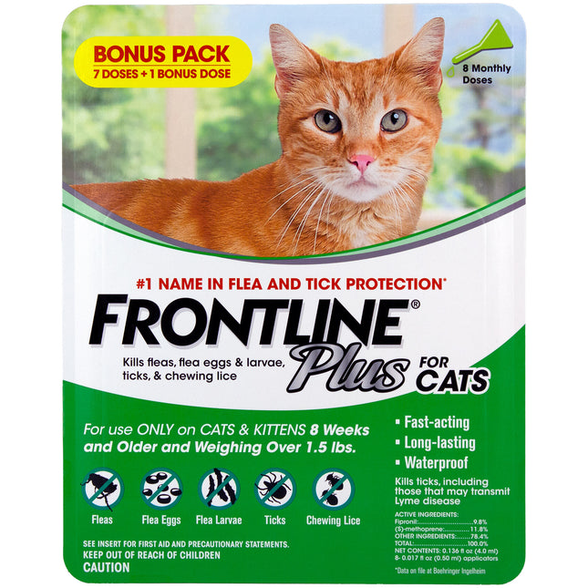 Plus Flea and Tick Treatment for Cats, 8 Doses (7+1 Bonus)