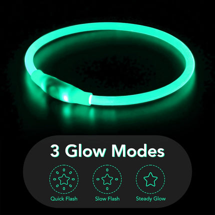 LED Dog Collar, USB Rechargeable TPU Glow Safety Collar for Large, Medium, Small Dogs (Cyan) - 1 Count.