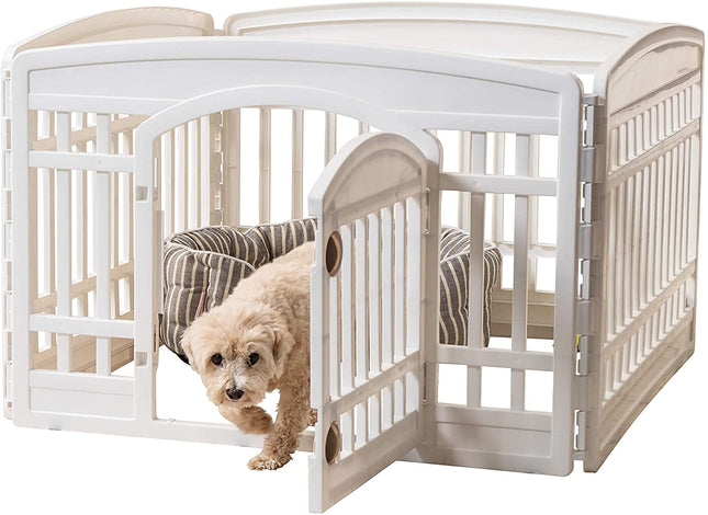 "USA 4-Panel Dog Playpen with Door - Versatile Indoor/Outdoor Enclosure, Foldable & Customizable, Ideal for Puppies, 35x35x24 Inches!"