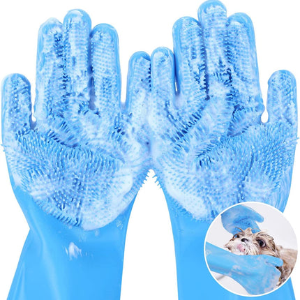 "Premium Pet Grooming Gloves - Heat-Resistant Silicone with High-Density Teeth for Ultimate Bathing & Massaging - Perfect for Dogs & Cats - Stylish Blue Design!"