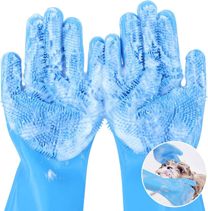 "Premium Pet Grooming Gloves - Heat-Resistant Silicone with High-Density Teeth for Ultimate Bathing & Massaging - Perfect for Dogs & Cats - Stylish Blue Design!"