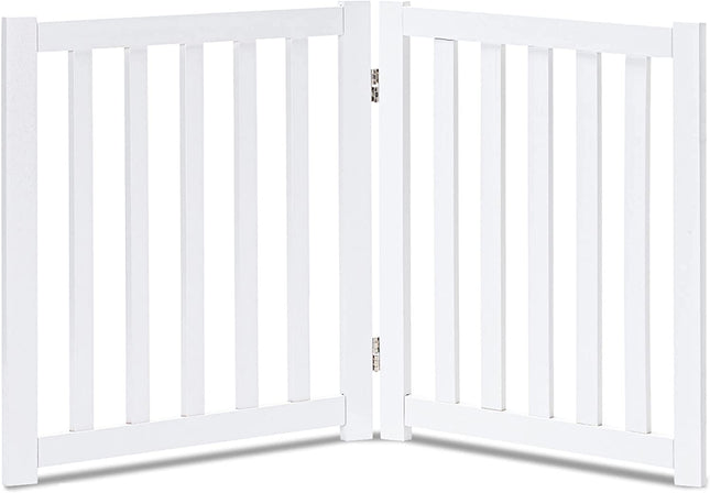 Freestanding Solid Hardwood Pet Gate - Wooden Dog Gate for Doorways and Stairs, 24" Height, 2 Panels, White Finish