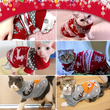 Furry Festive Fashion: 2-Pack of Purr-fectly Cozy Cat & Pup Christmas Sweaters - Reindeer Games & Snowflake Shenanigans!