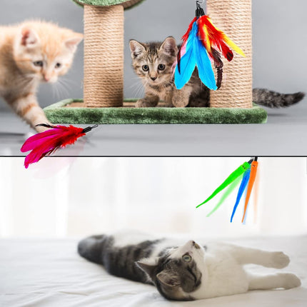 Retractable Cat Toy Wand with feather refills and bells, perfect for interactive play and exercise for cats and kittens.