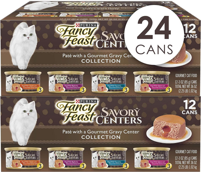 "Indulge Your Cat with Purina Pate Wet Cat Food Variety Pack - Savory Centers in Gravy (24 x 3 Oz Pull-Top Cans) - Unmatched Flavor Your Feline Will Love!"