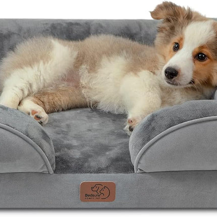 Orthopedic Waterproof Dog Bed for Medium Breeds - Supportive Foam Couch with Removable Cover, Waterproof Lining, and Nonskid Base in Grey