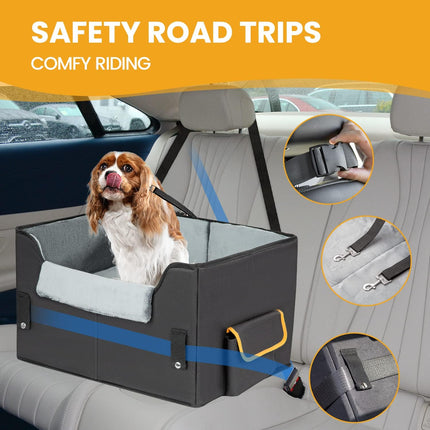 Elevated Dog Car Seat for Small Pets, Adjustable Straps Booster Seat Travel Carrier Bed for Dogs and Cats.