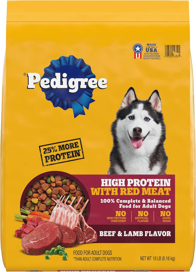 "Premium High Protein Dry Dog Food - Beef & Lamb Flavor, 18 Lb. Bag for Strong, Healthy Dogs!"