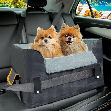 Elevated Dog Car Seat for Small Pets, Adjustable Straps Booster Seat Travel Carrier Bed for Dogs and Cats.