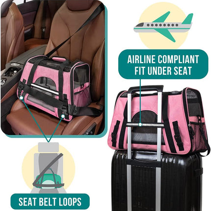 Airline Approved Pet Carrier for Cats and Small Dogs, Soft-Sided, Ventilated Bag for Medium to Large Kittens and Puppies.