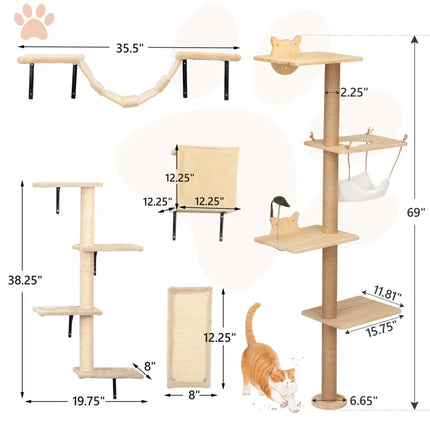 "Ultimate Damyanti Wall-Mounted Cat Tree: 6-Piece Climbing Center for Happy Cats!"