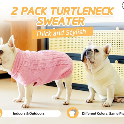 "Chic & Cozy 2-Pack Dog Sweaters - Stylish Winter Turtlenecks in Pink & Beige for Small Pets like Chihuahuas, Bulldogs, and Pugs!"