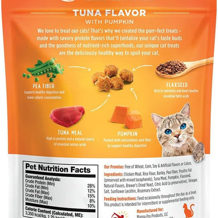 "Delicious Crunchy Cat Treats - Healthy Low-Calorie Tuna & Pumpkin Bites, Protein-Packed & Grain-Free - 2.5 Ounces"