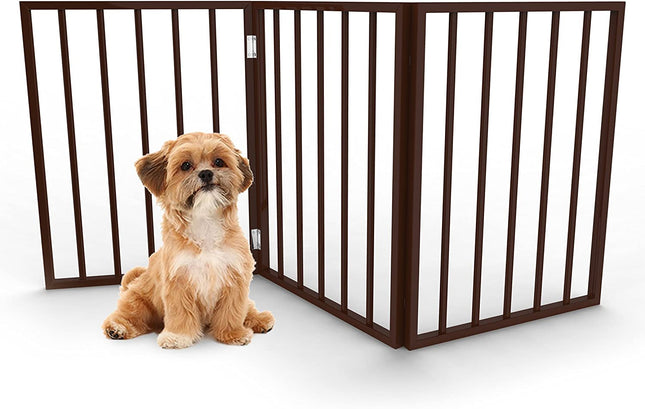 "Stylish 3-Panel Indoor Dog Fence - Freestanding Wood Gate for Stairs, Hallways & Doorways - 54x24 Inches by  (Brown)"