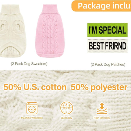 "Chic & Cozy 2-Pack Dog Sweaters - Stylish Winter Turtlenecks in Pink & Beige for Small Pets like Chihuahuas, Bulldogs, and Pugs!"