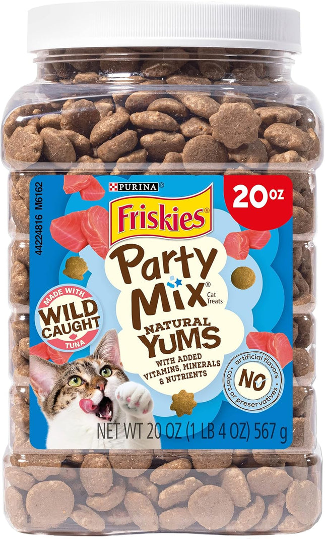 "Indulge Your Cat with  Friskies Natural Party Mix Yums - Wild Caught Tuna Treats Packed with Essential Vitamins & Nutrients - 20 oz!"