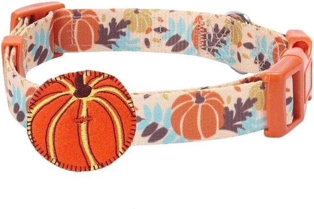 8 Patterns Thanksgiving Fall Harvest Festival Pumpkin Designer Adjustable Dog Collar with Decoration, Medium, Neck 14.5"-20"