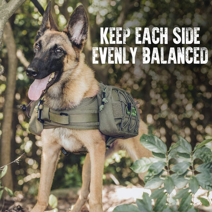 Tactical Dog Backpack for Medium & Large Dogs, Nylon with Side Pockets for Hiking, Walking, Training, and Running (Green, Large).