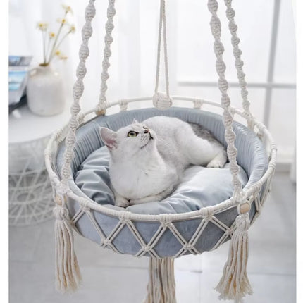 Bohemian Macrame Cat Hammock Swing Bed - Handwoven Tapestry for Stylish Home & Bedroom Decor