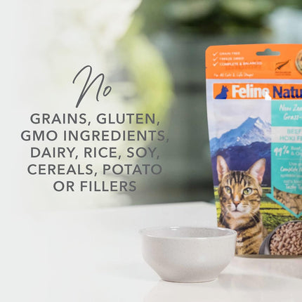 "Pure Deliciousness: Grain-Free Freeze-Dried Beef & Hoki Flavor for Your Cat - 11oz of Irresistible Treats!"