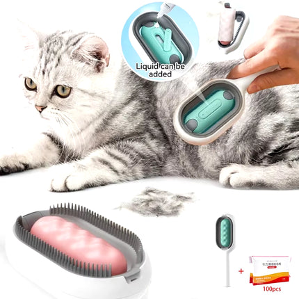 Premium Pet Grooming Comb - Long Hair Remover Brush for Dogs & Cats with Silicone Wipe & Water Tank