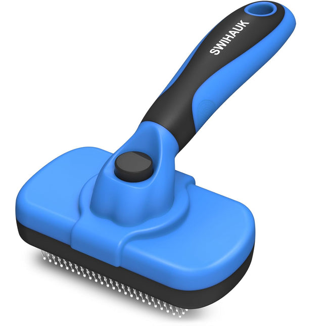 "Self-Cleaning Slicker Brush - Gentle Deshedding Tool for Dogs & Cats | Perfect for Shedding Pets | Includes Pet Supplies Accessories - Blue"