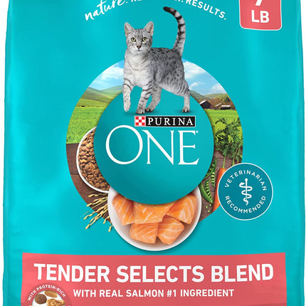 "Delicious Natural Dry Cat Food - Tender Selects Blend with Real Salmon, 7 lb Bag for Happy, Healthy Cats!"