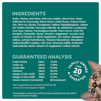 "Grain-Free Gourmet Cat Wet Food - Savory Beef & Rabbit Recipe, 24 Pouches (4.5 lbs) for Purrfect Nutrition!"