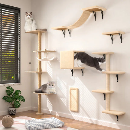 "Ultimate Damyanti Wall-Mounted Cat Tree: 6-Piece Climbing Center for Happy Cats!"