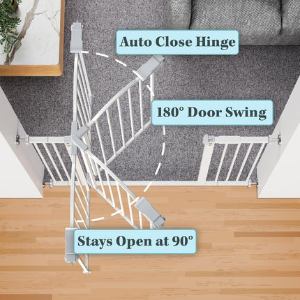 29-39.6" Baby Gate for Pets, Auto Close, One-Hand Opening, 30" Tall, Safety Gates for Stairs, Wall Pressure Mount, White.