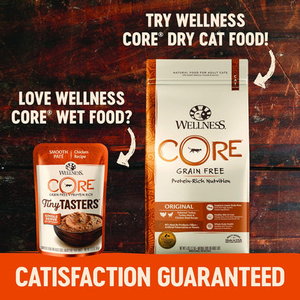 "CORE Tiny Tasters Grain-Free Wet Cat Food Topper - Delicious Real Meat Variety Pack for Adult Cats, 12 No-Mess Pouches!"