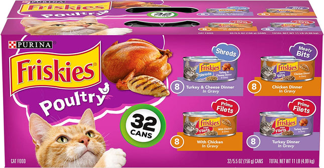 "Indulge Your Cat with Purina Gravy Wet Cat Food Variety Pack - 32 Delicious Cans of Poultry Shreds, Meaty Bits & Prime Filets (5.5 Oz Each) - A Purr-fect Feast!"