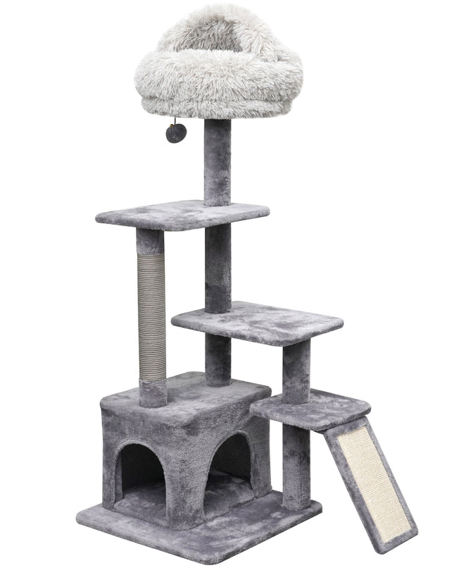 "Deluxe 4-Level Grey Cat Tree with Cozy Condo & Scratching Pad - 48'' Tall"