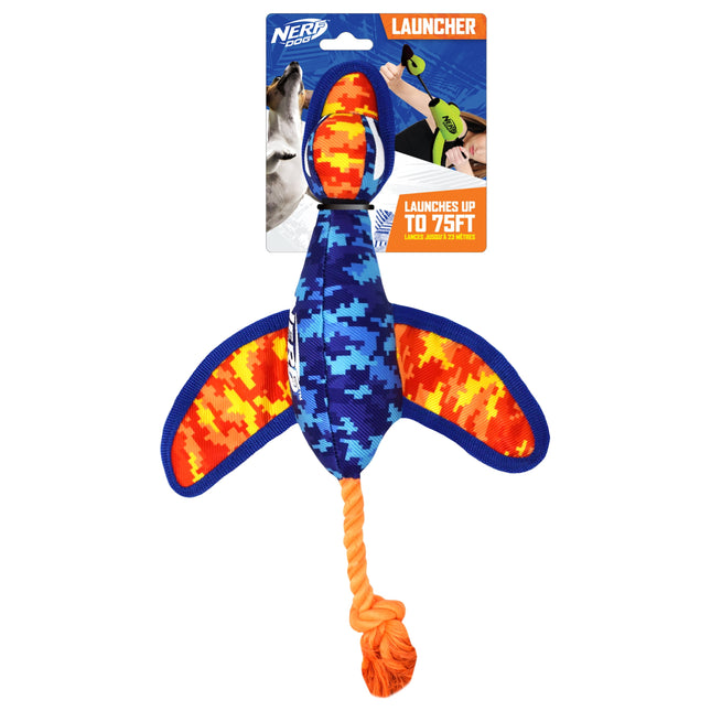 "Exciting Nylon Digital Camo Duck Fetch Toy for Dogs - Crinkle Wing Design, Orange/Blue, 16.5""