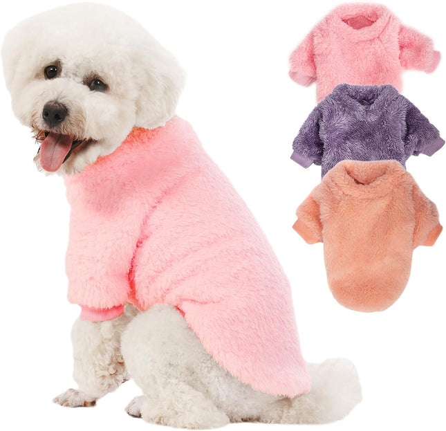 "Adorable 3-Pack Cozy Dog Sweaters - Ultra Soft Winter Coats in Pink, Purple & Peach for Your Small Pup this Christmas!"