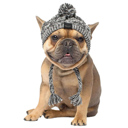 "Cozy Winter Dog Hats - Windproof Knitted French Bulldog & Chihuahua Accessories with Fluffy Ball!"