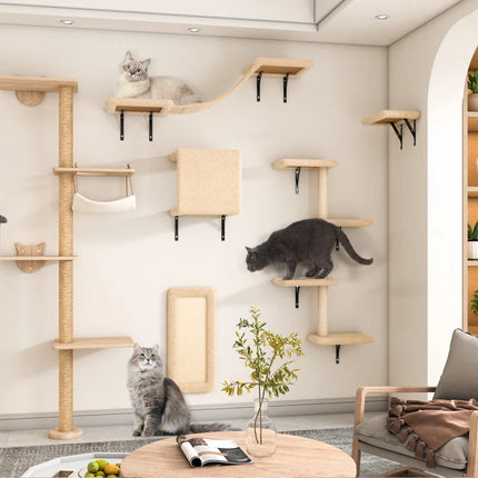 "Ultimate Damyanti Wall-Mounted Cat Tree: 6-Piece Climbing Center for Happy Cats!"