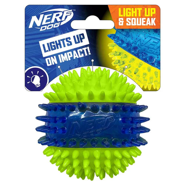 "Glow & Play: LED Light-Up Squeaky Dental Spikes Dog Toy - 2.7 Inches of Fun!"