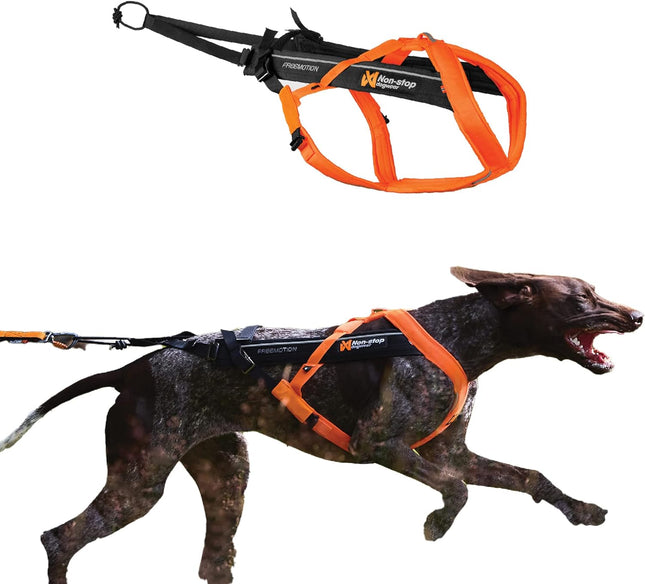 " Freemotion 5.0 Adjustable Dog Pulling Harness for Active Sports - Perfect for Running, Biking & Skiing - Orange/Black, Size 7"