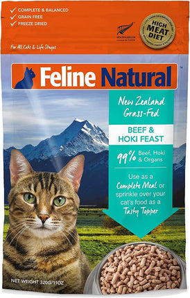 "Pure Deliciousness: Grain-Free Freeze-Dried Beef & Hoki Flavor for Your Cat - 11oz of Irresistible Treats!"