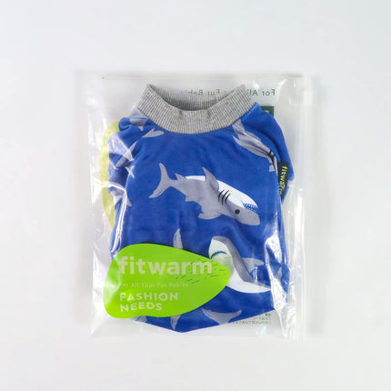 "Cozy  Shark Dog Pajamas - Adorable Velvet Onesie for Small Dogs & Cats - Lightweight Royal Blue Outfit with Feet"