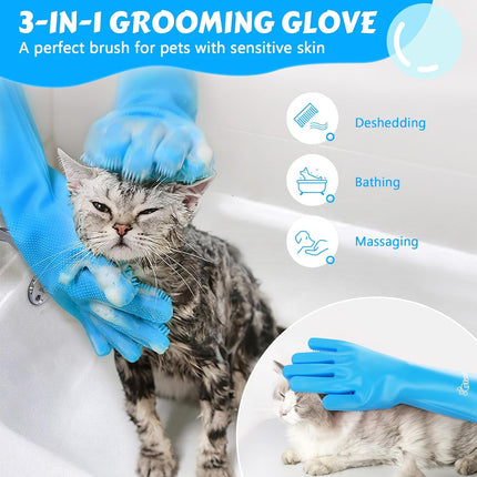 "Premium Pet Grooming Gloves - Heat-Resistant Silicone with High-Density Teeth for Ultimate Bathing & Massaging - Perfect for Dogs & Cats - Stylish Blue Design!"