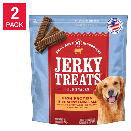 "Delicious Jerky Treats for Dogs - 60 Oz American Beef Snack Pack (2 Count)"