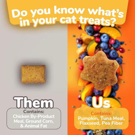 "Delicious Crunchy Cat Treats - Healthy Low-Calorie Tuna & Pumpkin Bites, Protein-Packed & Grain-Free - 2.5 Ounces"