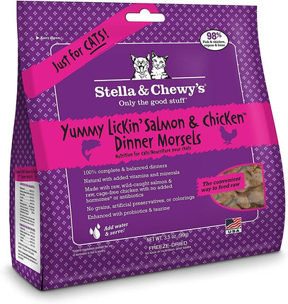 "Delicious Grain-Free Freeze-Dried Raw Cat Dinner Morsels - Irresistible Salmon & Chicken Recipe - Protein-Packed Goodness for Cats & Kittens - 3.5 Oz Bag!"