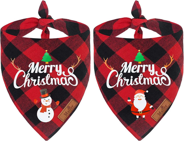 Festive 2 Pack Christmas Dog Bandanas - Stylish Red Green Buffalo Plaid Triangle Scarves for All Pet Sizes